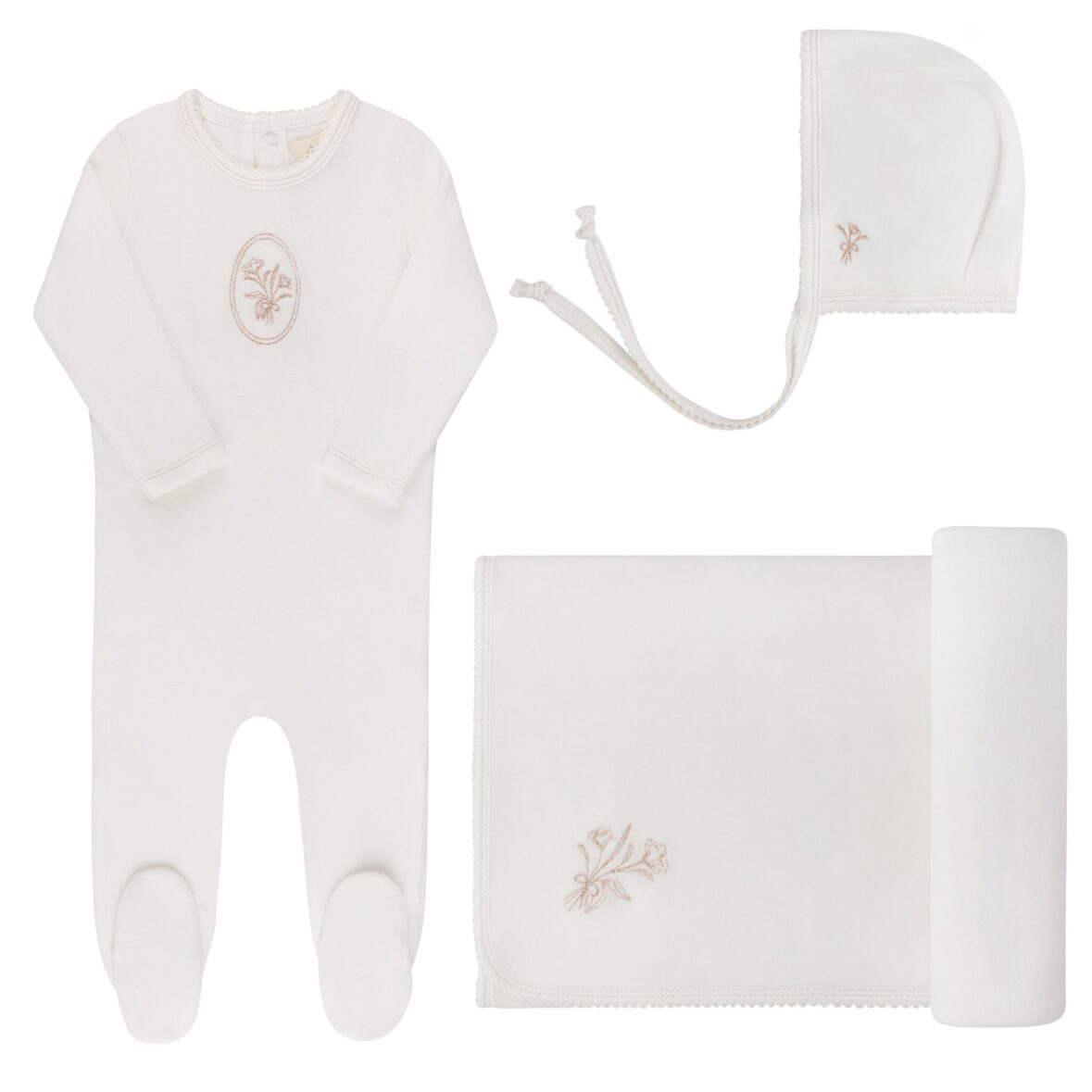 Pink Velour Center Floral Collection Footie