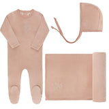 Pink Velour Center Floral Collection Footie