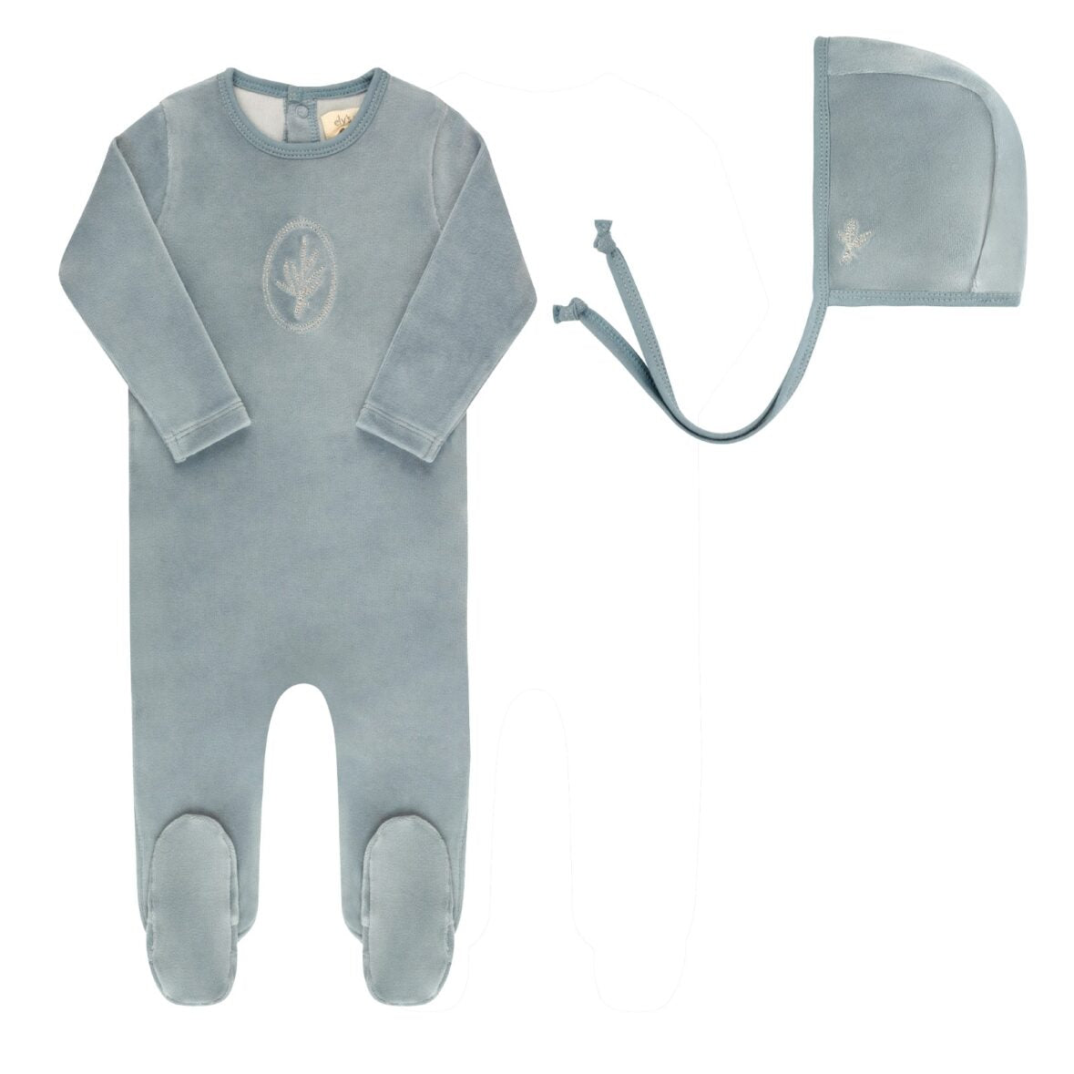 Blue Velour Center Floral Collection Footie