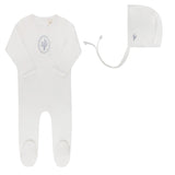 Blue Velour Center Floral Collection Footie