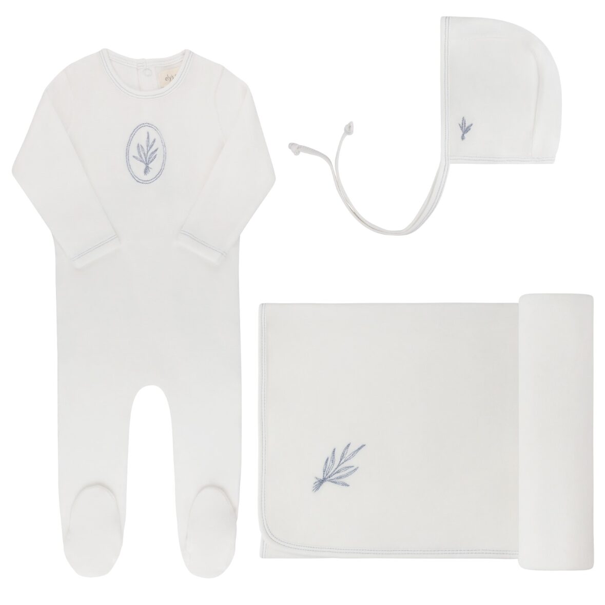 Blue Velour Center Floral Collection Footie
