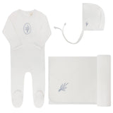 Blue Velour Center Floral Collection Footie
