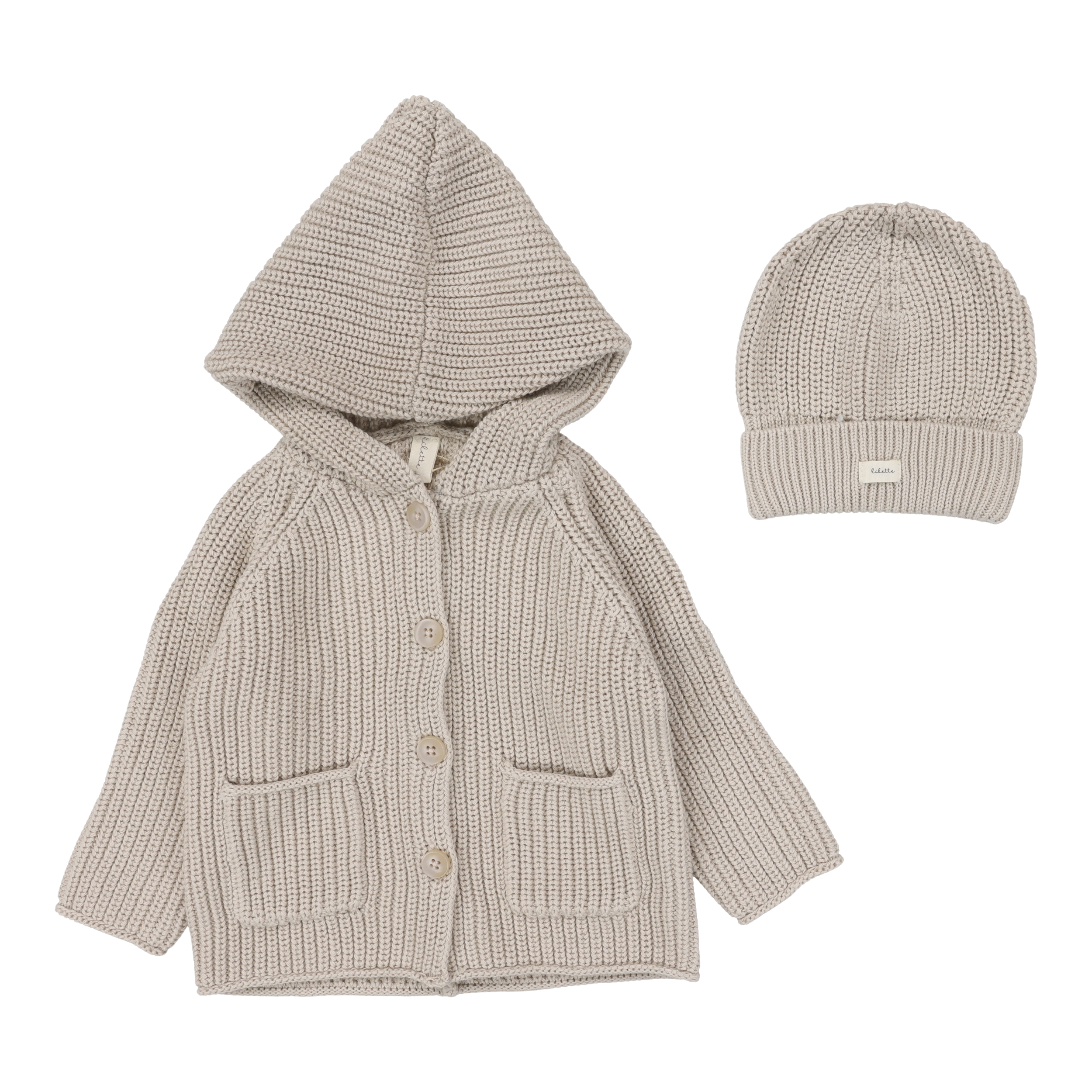 Hooded Chunky Knit Cardigan & Beanie