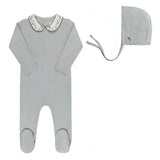 Blue Floral Embroidered Collar Collection Footie