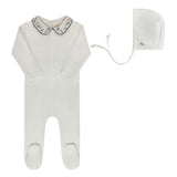 Blue Floral Embroidered Collar Collection Footie