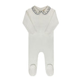 Blue Floral Embroidered Collar Collection Footie