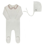 Ivory Pink Embroidered Floral Collar Collection Footie