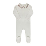 Ivory Pink Embroidered Floral Collar Collection Footie