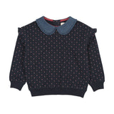 Sweet Campaign Denim Collar Ruffle Sweatshirt