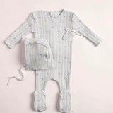 Blue Linear Floral Wrap Footie + Beanie