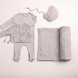 Fortress Herringbone Cardigan Footie + Bonnet