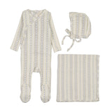 Cream/Blue Linear Print Footie