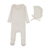 Cream/Pink Crochet Collar Footie
