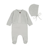 Blue Intricate Knit Cardigan Footie + Hat