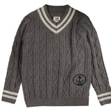 Textured Knit Sweater with Neck Stripe
