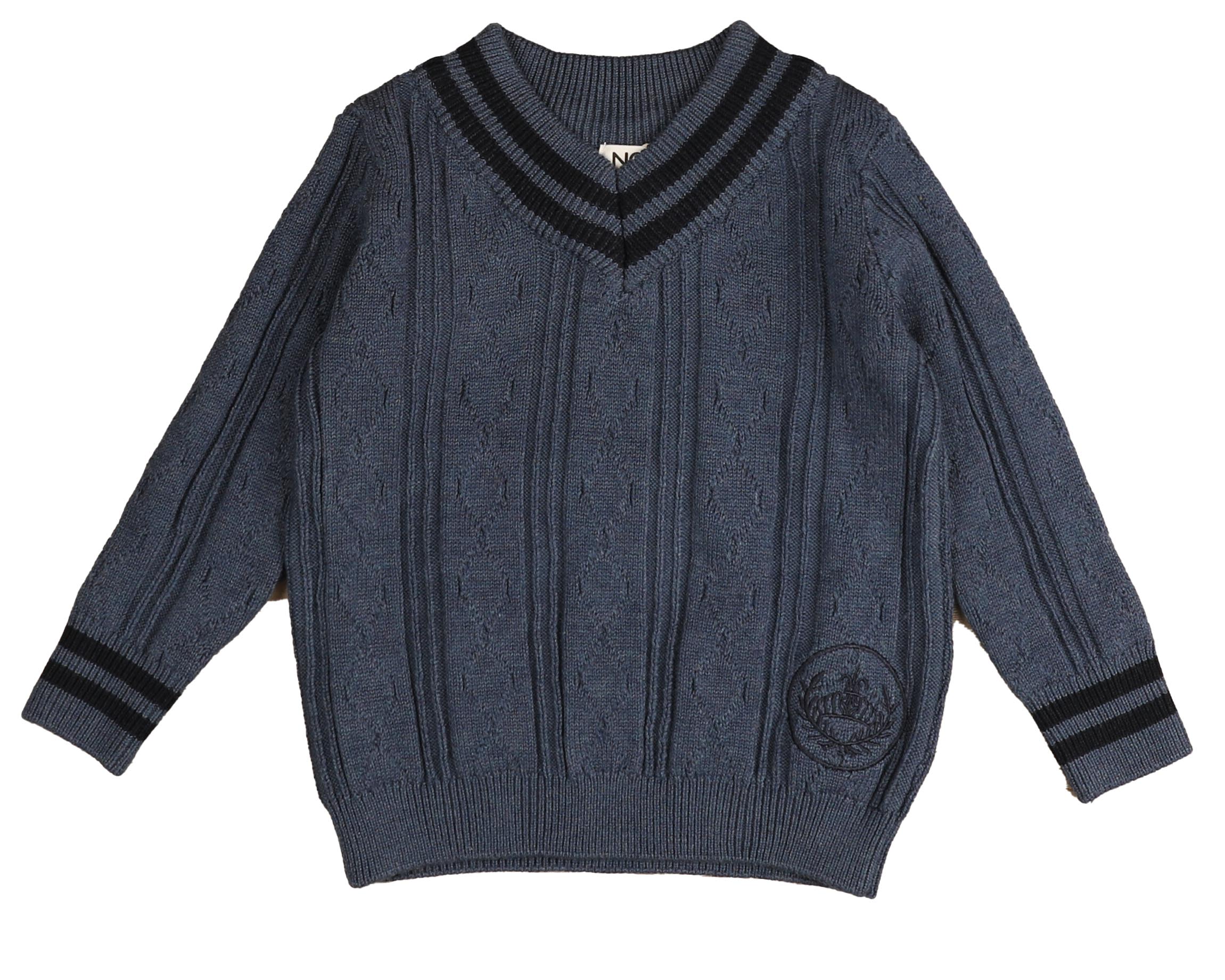 Textured Knit Sweater with Neck Stripe