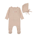 Pink Rattles Pointelle Footie + Bonnet