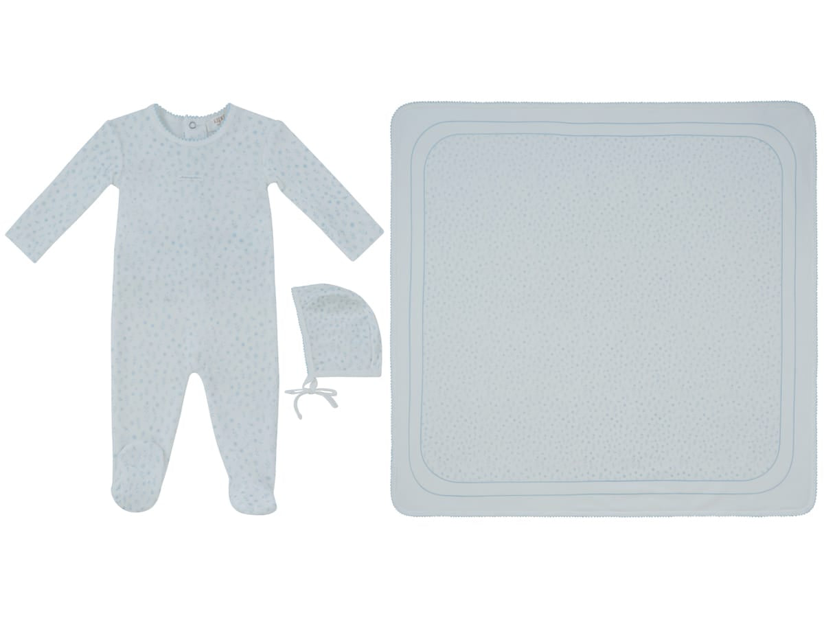 Kipp Baby Whispering Blooms Footie, Hat & Blanket Set in Blue