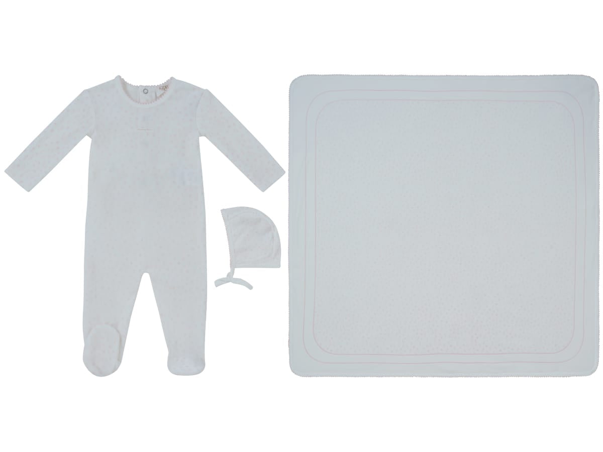 Kipp Baby Whispering Blooms Footie, Hat & Blanket Set in Rose