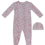 Pink Woodland Toile Footie & Hat Set