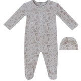 Taupe Woodland Toile Footie & Hat Set