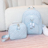 Bow Print Quilted Large Backpack with Charm
