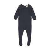 Lilette Knit Embroidered Footie Set with bonnet in Navy
