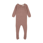 Lilette Knit Embroidered Footie in Dried Rose