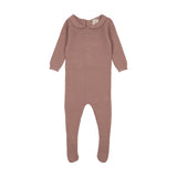 Lilette Knit Embroidered Footie in Dried Rose