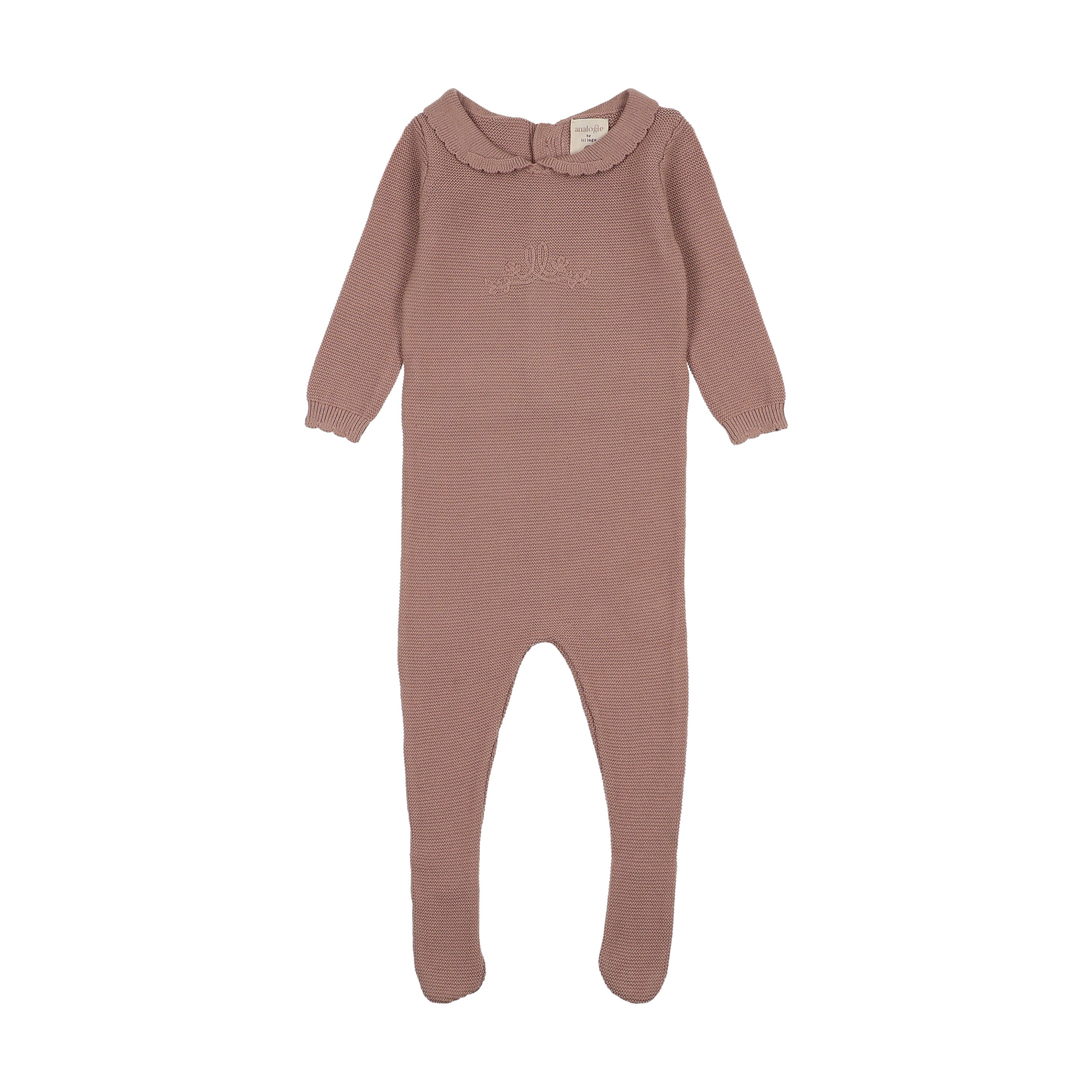 Lilette Knit Embroidered Footie in Dried Rose