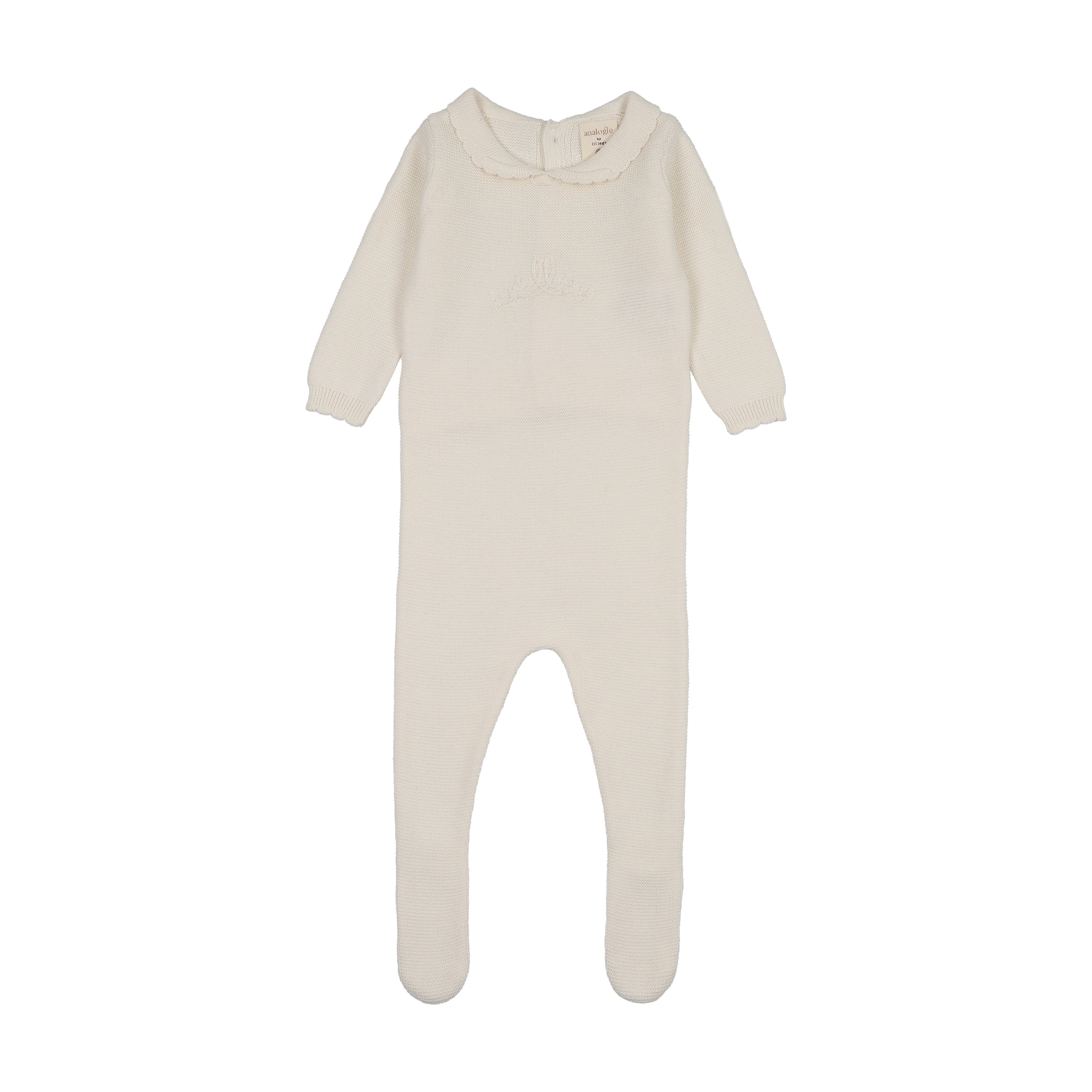 Lilette Knit Embroidered Footie Set with bonnet in Cream
