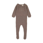 Lilette Knit Embroidered Footie Set with bonnet in Misty Oat Heather