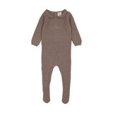 Lilette Knit Embroidered Footie Set with bonnet in Misty Oat Heather